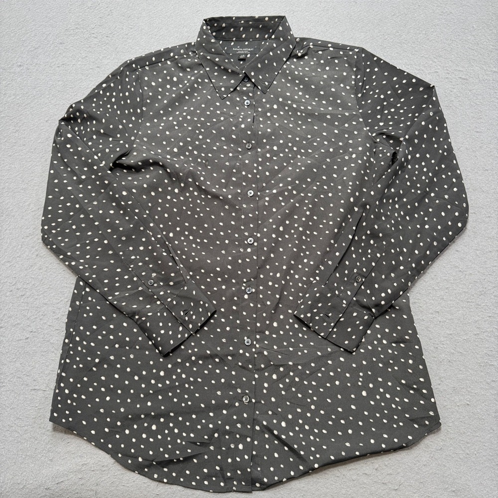 Banana Republic Shirt Women's Large Black Dillon Polka Dot Button Down Blouse